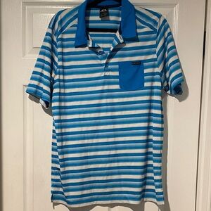 Oakley Blue and White Striped Polo Shirt